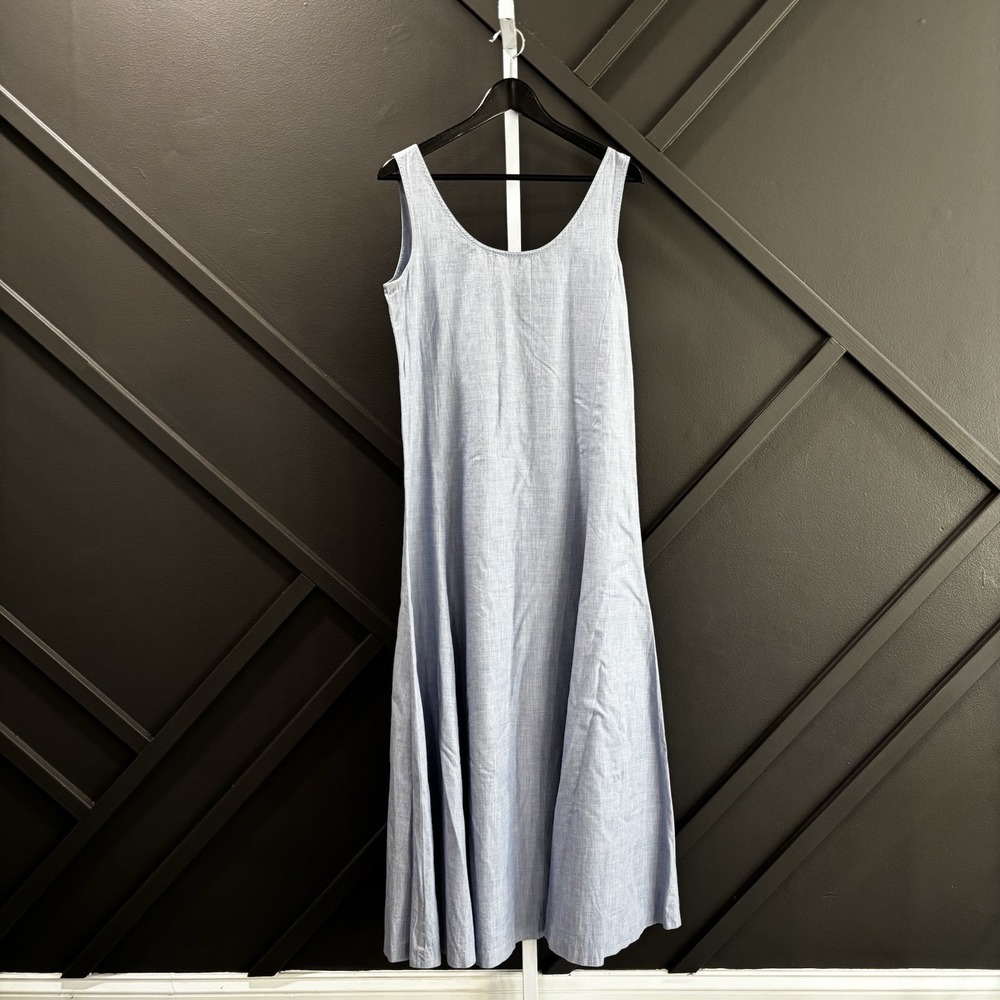 J Crew Womens Size M Blue 100% Cotton Maxi Dress Sleeveless Scoop Neck A Line